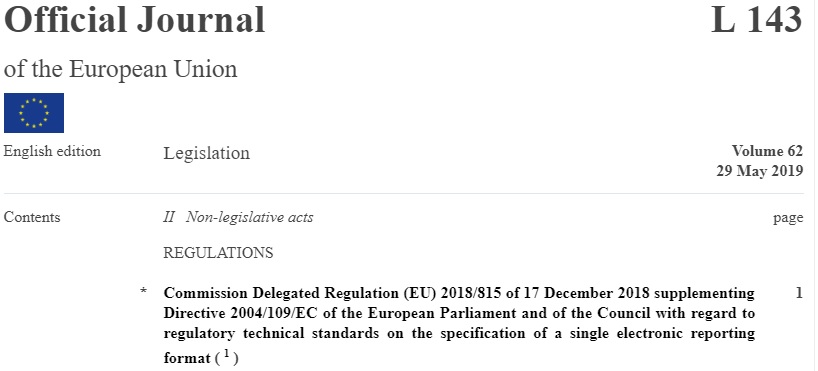 Publicación oficial de ESEF en el Diario Oficial de la Unión Europea